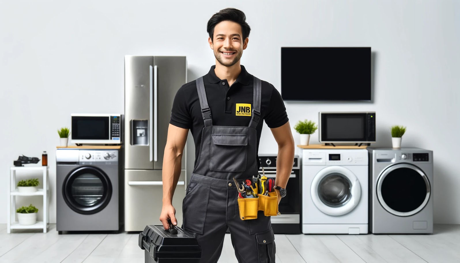 Technician repairing a washing machine